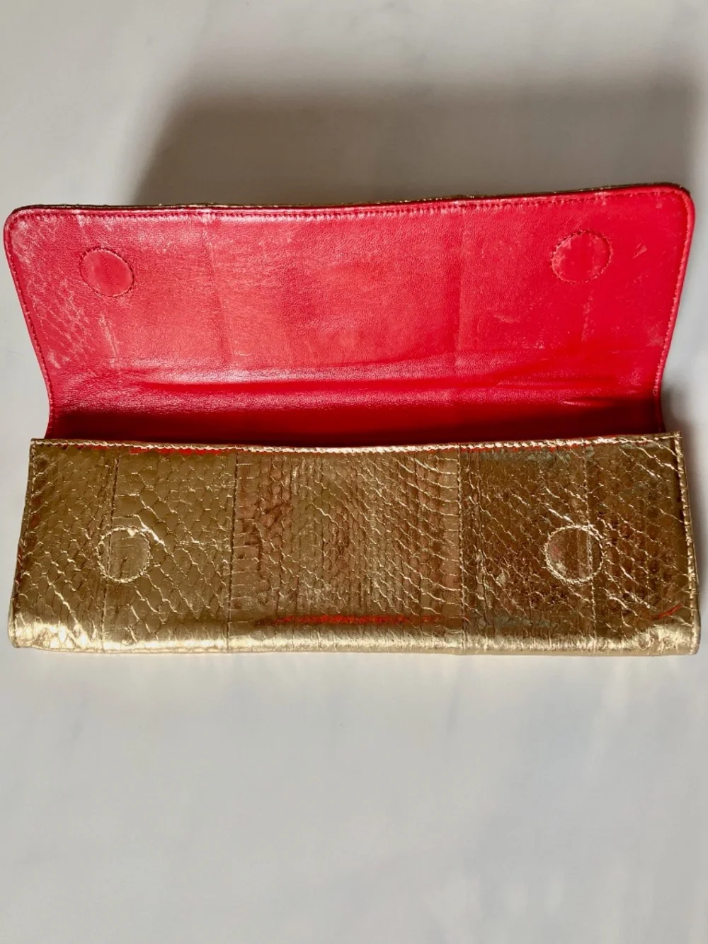 Jessica Kagan Cushman JK  Gold Faux Crocodile Leather Skull “Bite Me